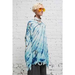 R13 Blue Tie-Dye Distressed Oversize Sweater Size S